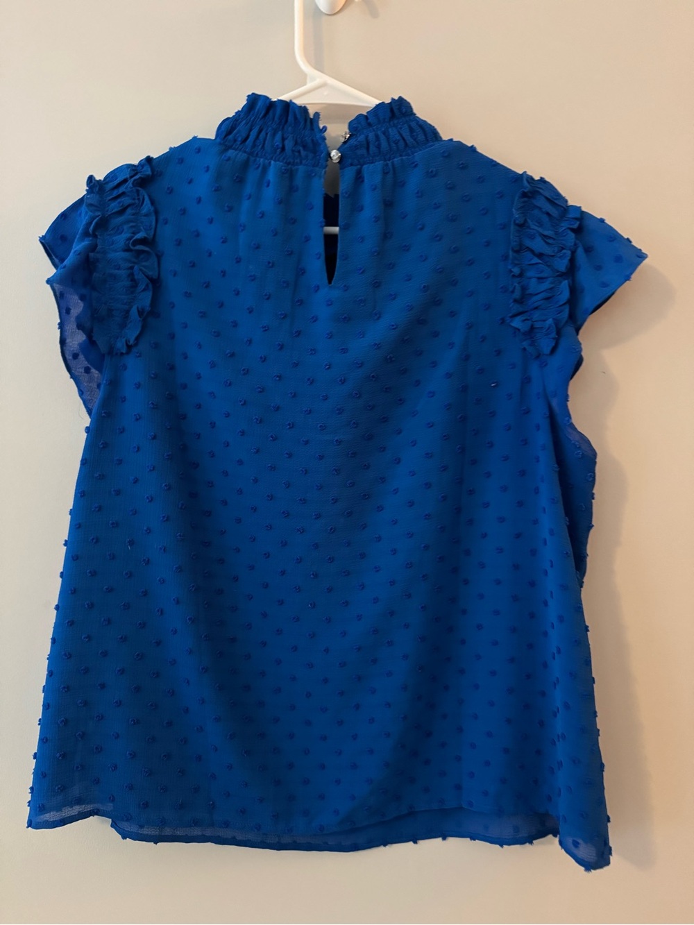 CeCe Royal Blue Swiss Dot Ruffle Mock Neck Top - Picture 5 of 6